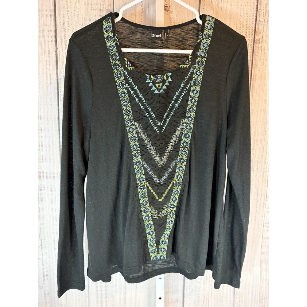 Cruel Women’s Top Large Black Western Aztec Lightweight Cowgirl